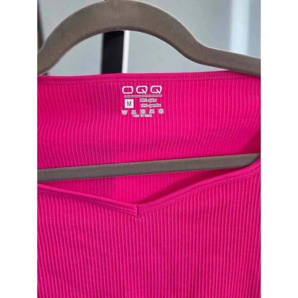 OQQ Hot Pink Long Sleeve Ribbed Bodysuit New-Med - Picture 3 of 5